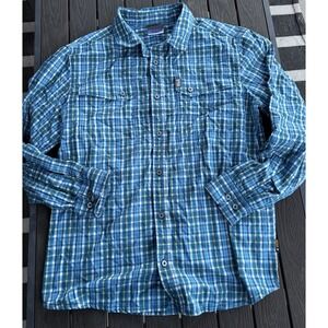 Jack Wolfskin Long Sleeve Shirt Men Blue Plaid Travel Outdoor Plaid Medium